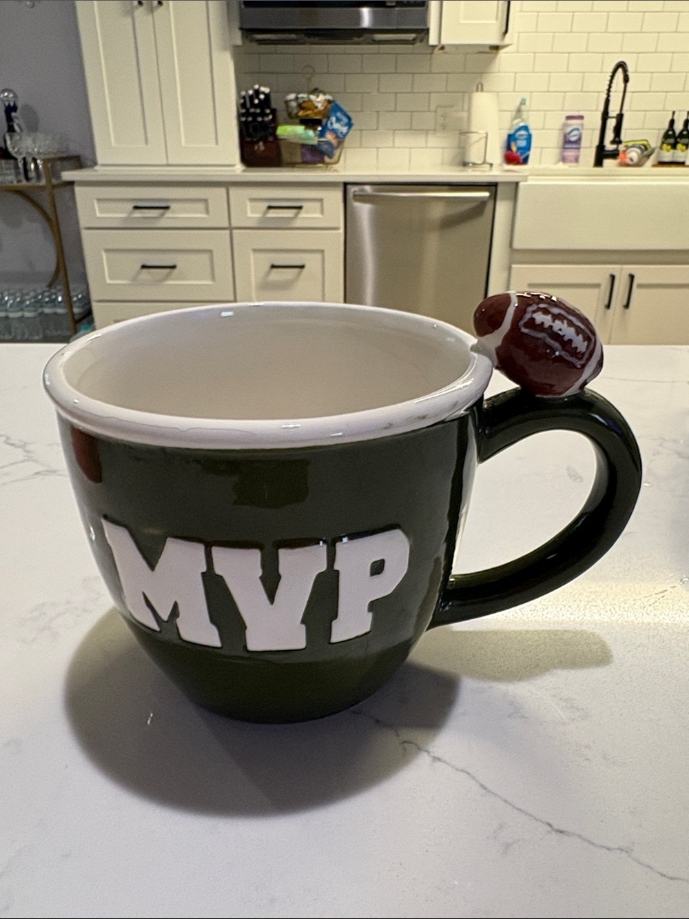 MVP Dark Green Ceramic Coffee Mug with Football Handle Accent